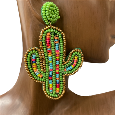 MD678 MULTI COLOR CACTUS SEED BEAD EARRINGS