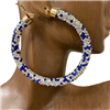 ME01BW  BLUE & WHITE LARGE RHINESTONE HOOP EARRINGS