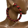 ME01RBK  RED BLACK LARGE RHINESTONE HOOP EARRINGS