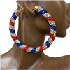ME01BW  RED & BLUE LARGE RHINESTONE HOOP EARRINGS