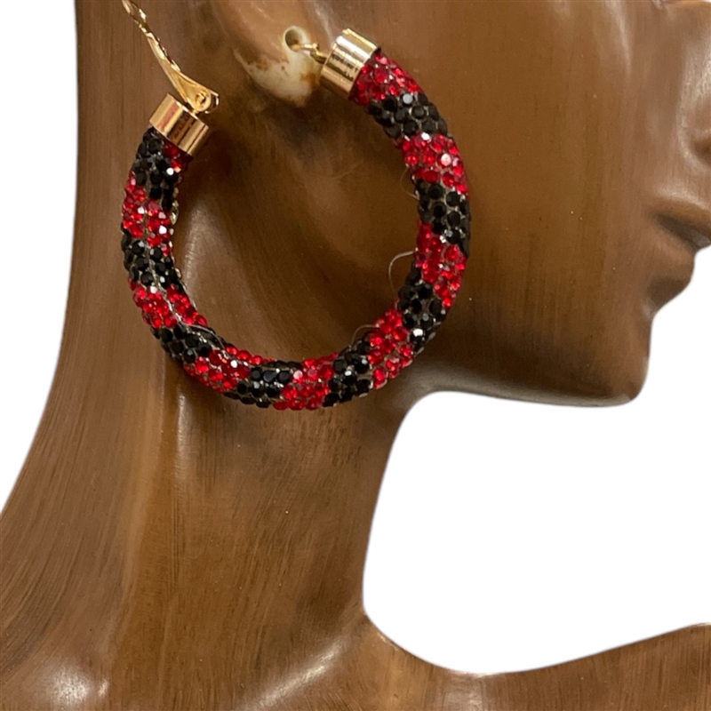 ME02-RB SMALL BLACK & RED HOOP EARRINGS