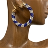 ME02-BL SMALL BLUE & WHITE HOOP EARRINGS