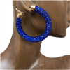 ME02BL  BLUE MEDIUM RHINESTONE HOOP EARRINGS