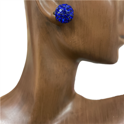 ME03BL  BLUE RHINESTONE PAVE ROUND STUD EARRINGS