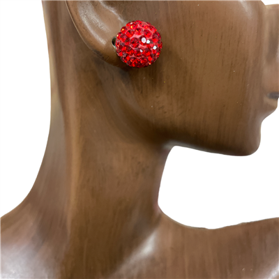 ME03RD  RED RHINESTONE PAVE ROUND STUD EARRINGS