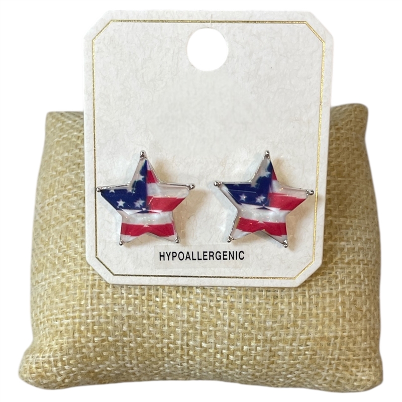 ME0472 MAERICAN FLAG STAR DIAMOND STUD EARINGS