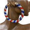 ME04BR  BLUE RED LARGE RHINESTONE OPEN HOOP EARRINGS