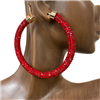 ME04R  RED LARGE RHINESTONE OPEN HOOP EARRINGS