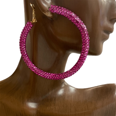 ME05P PINK RHINESTONE LARGE HOOP EARRINGS