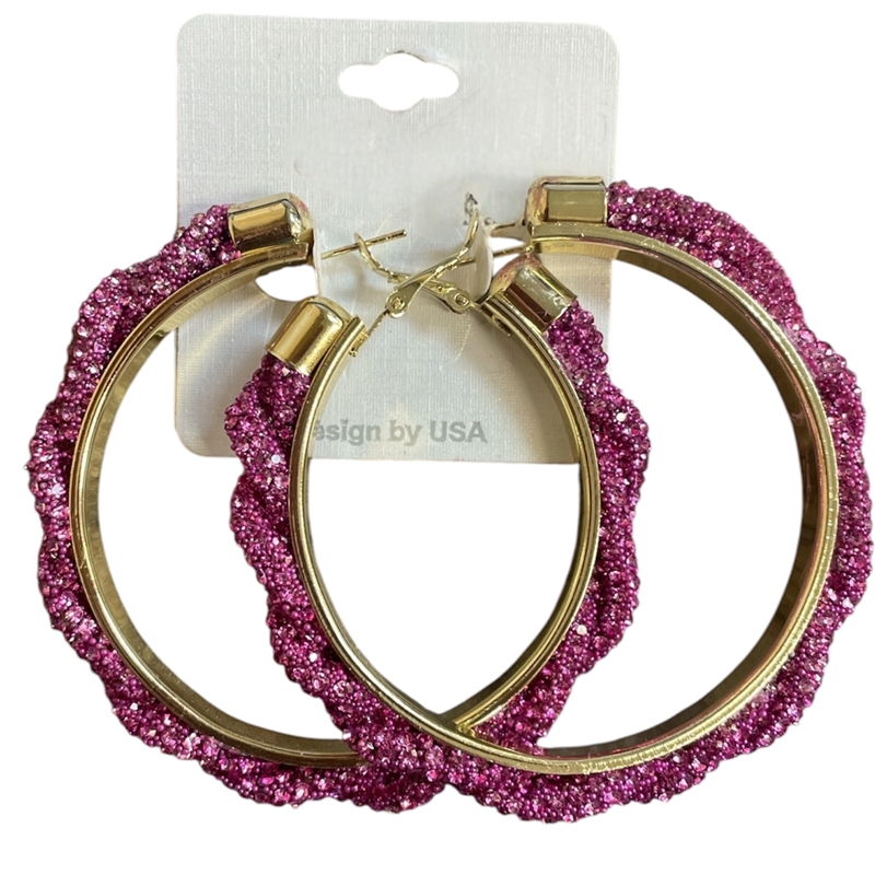 ME06 LARGE ROPE RHINESTONE HOOP EARRINGSS