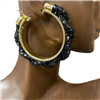 ME08-10 TWISTED RHINESTONE MEDIUM  HOOP EARRINGS