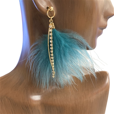 ME10713  FEATHER/ RHINESTONE  EARRINGS