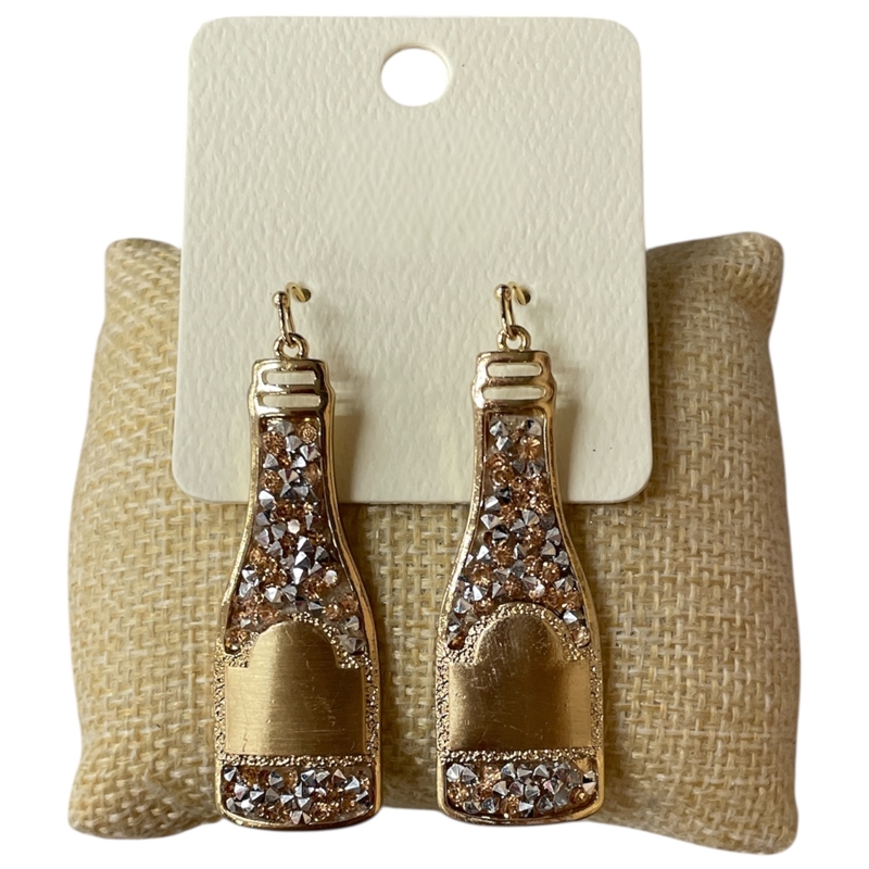 ME10561 CHAMPAGNE BOTTLE PEACH CRYSTAL EARRINGS