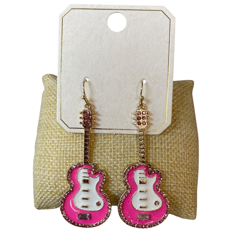 ME11186 PINK AND GOLD GUITAR POST EARRINGS