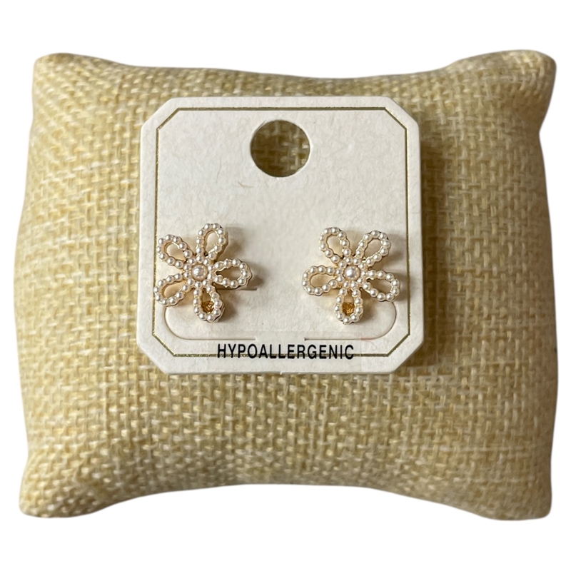 ME11206 PEARL TINY GOLD FLOWER STUD EARRINGS