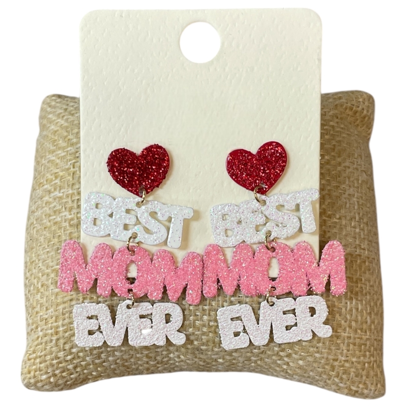 ME11214 GLITTERED MULTI "BEST MOM EVER" POST EARRINGS