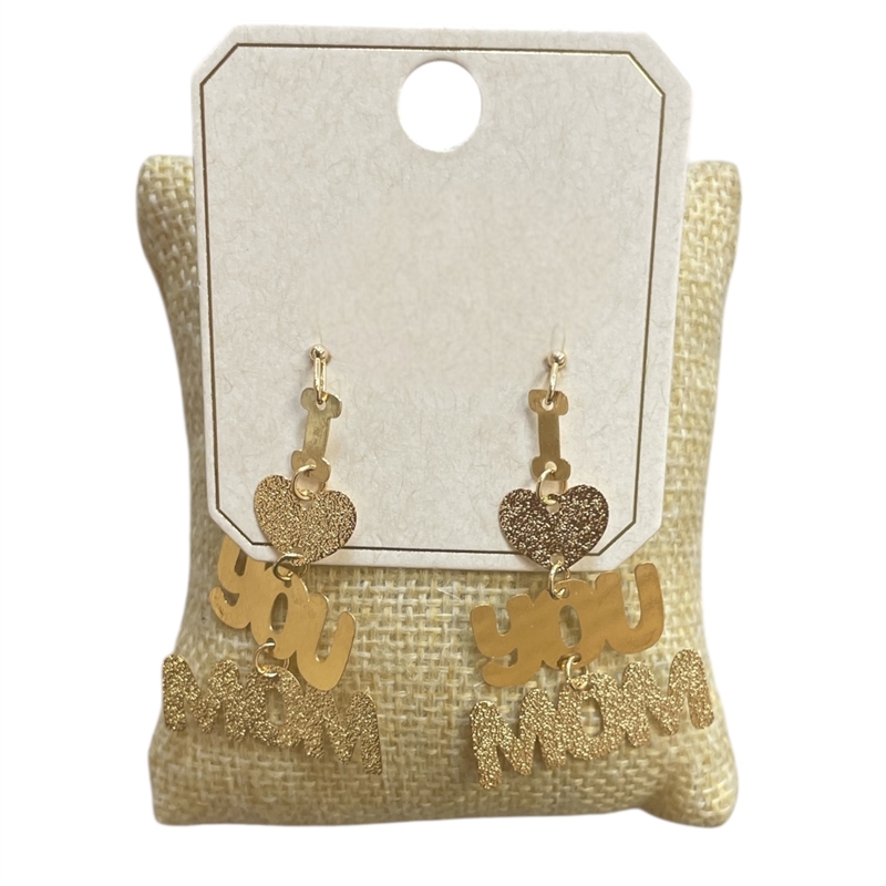 ME11217 GOLD " I LOVE YOU MOM" DANGLE EARRINGS