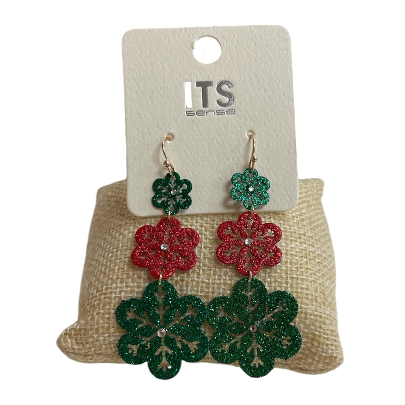 ME11237  GREEN & RED CHRISTMAS EARRINGS