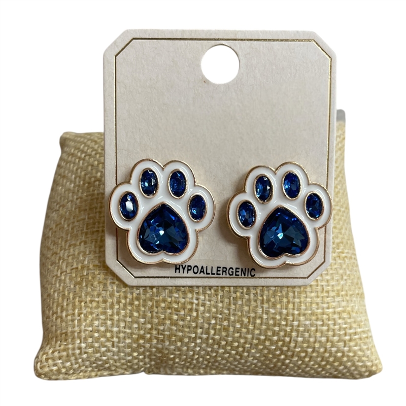 ME11273B   WHITE BLUE PAW  EARRINGS