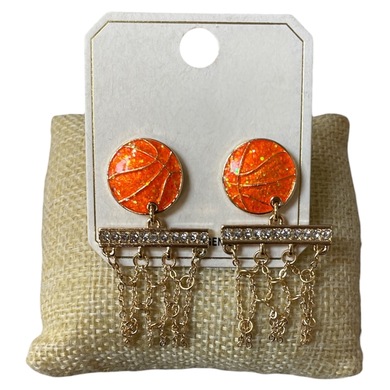 ME11345 RHINESTONE ENAMEL BASKETBALL DANGLE EARRINGS