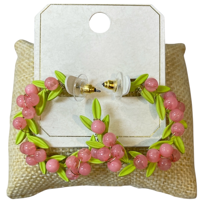 ME11398 BEADED BERRIES BRANCH HOOP EARRINGS