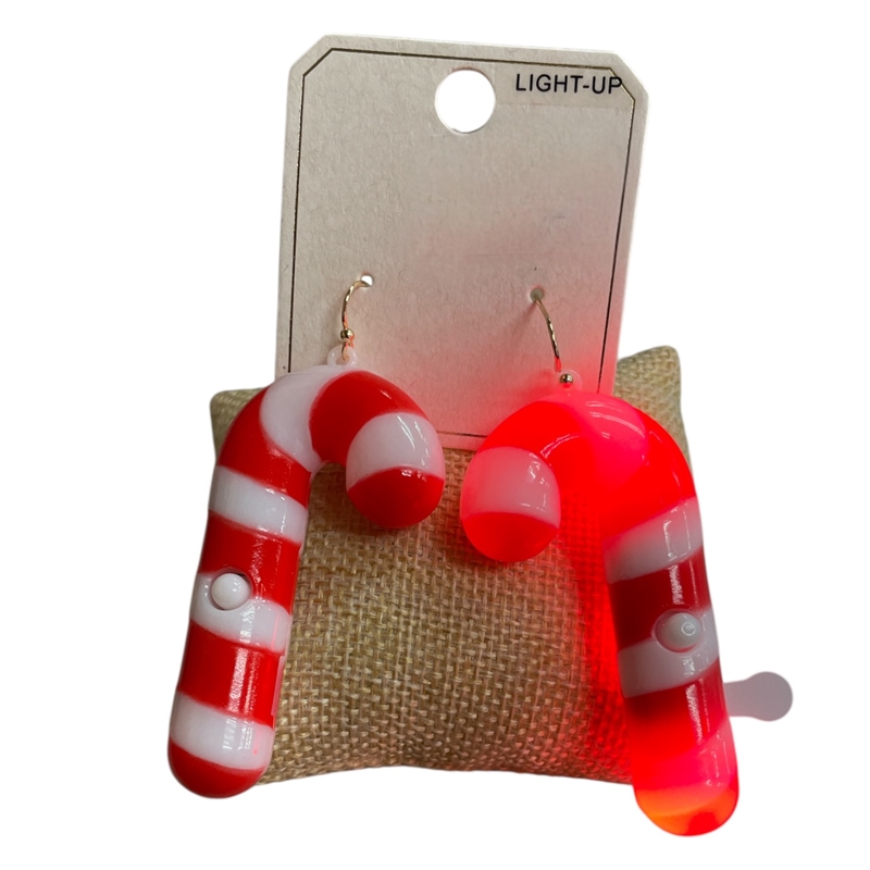 ME11544'' LIGHT-UP'' RED CANDY CANE  EARRINGS