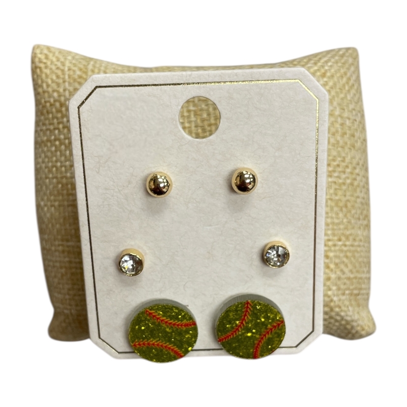 ME11610SFB SMALL SOFTBALL 3 PAIR STUD SET