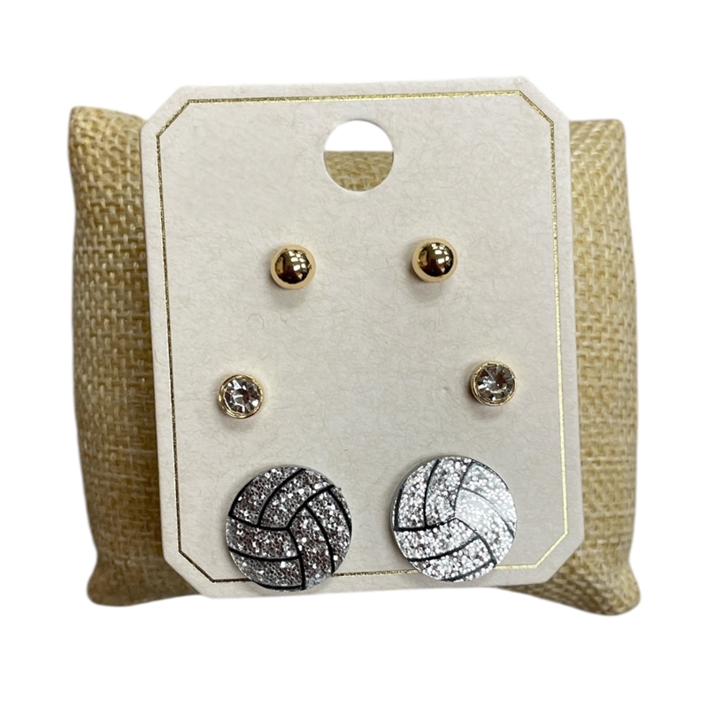 ME11610VLB  SMALL VOLLEYBALL 3 PAIR STUD SET