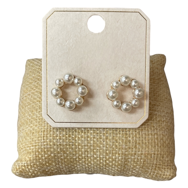 ME20104 PEARL OPEN CIRCLE GOLD STUD EARRINGS