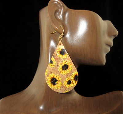 ME20227 SUNFLOWER CORK TEARDROP EARRINGS