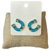 ME20317 TURQUOISE ACRYLIC HORSE SHOE STUD EARRINGS