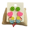 ME20657 PICKLE BALL STUD EARRINGS 3 PAIR SET