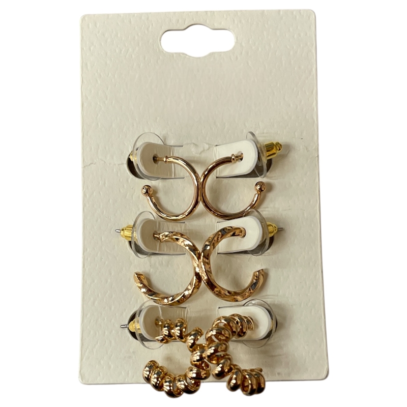 ME20703 TINY GOLD 3 PAIR SET SMALL HOOP EARRINGS
