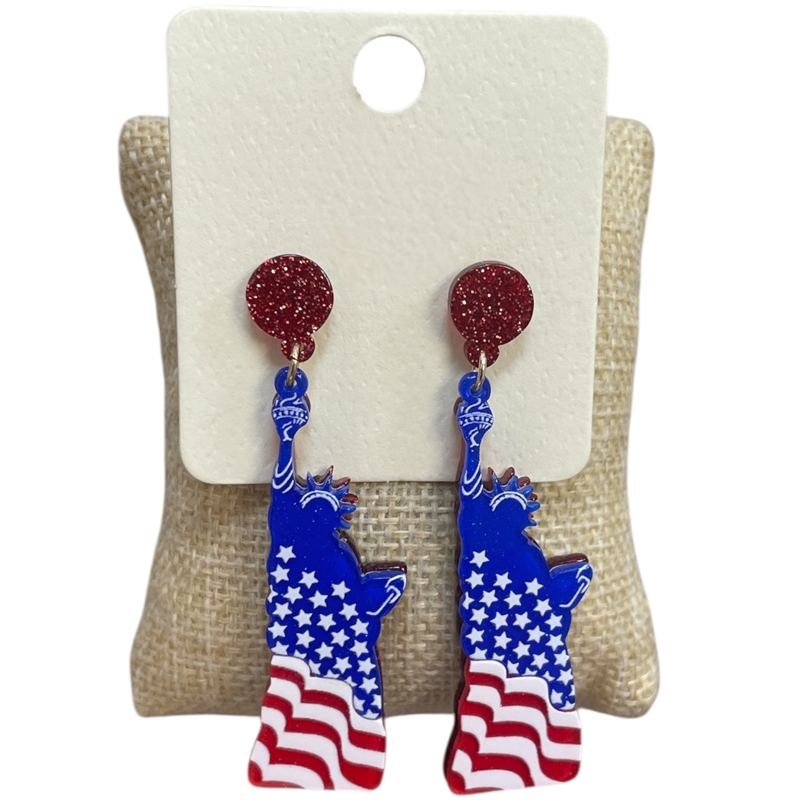 ME20840 ACRYLIC STATUE OF LIBERTY POST DANGLE EARRINGS