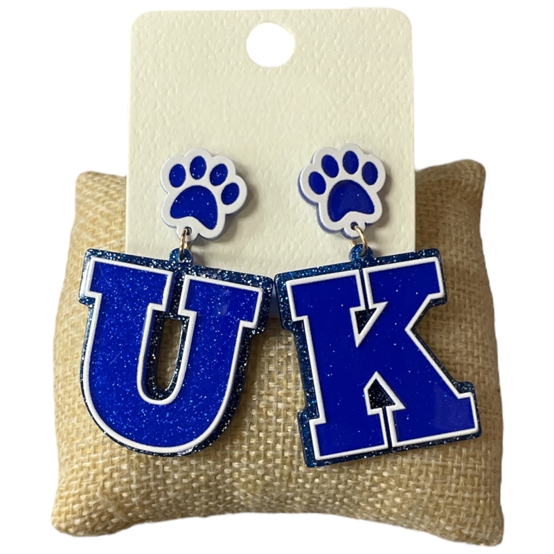 ME20842 "UK" BLUE AND WHITE ACRYLIC POST EARRINGS