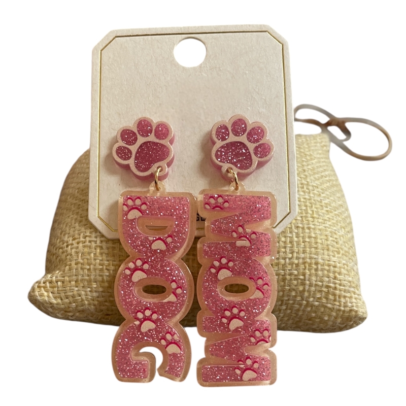 ME20855 PINK DOG MOM POST EARRINGS