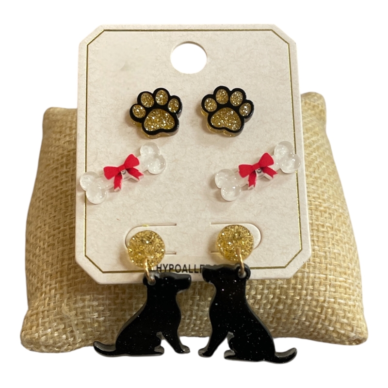 ME20902 ACRYLIC DOG EARRINGS 3 PAIR SET
