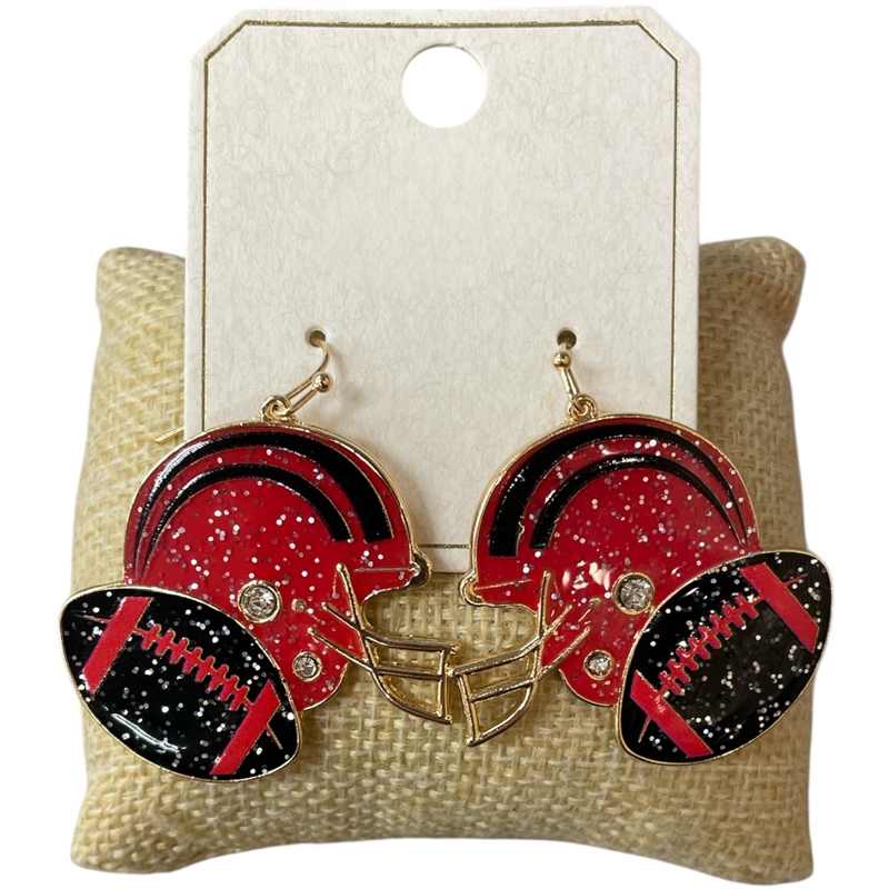 ME21120 RED AND BLACK FOOTBALL HELMET ENAMEL EARRINGS