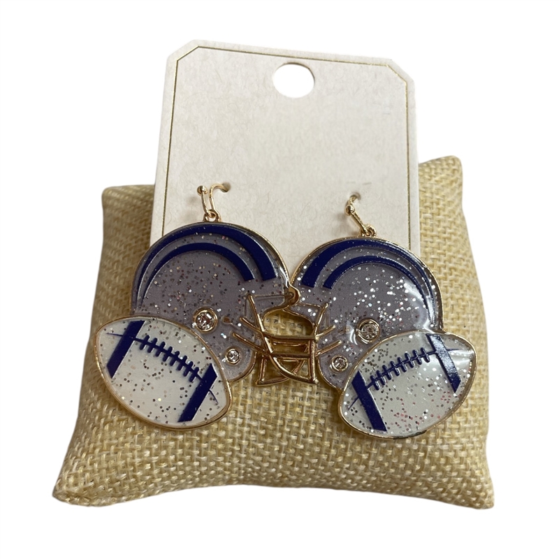 ME2112G  GRAY BLUE  FOOTBALL HELMET ENAMEL EARRINGS