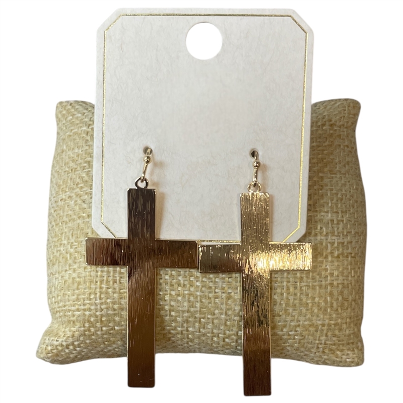 ME21182 GOLD PLAIN TEXTURED CROSS DANGLE EARRINGS