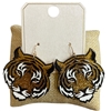 ME21195 GOLD AND BLACK ACRYLIC TIGER HEAD DANGLE EARRINGS