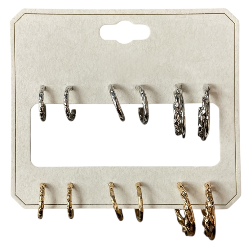 ME21218 THIN SMALL 6 PAIR SET HOOP EARRINGS
