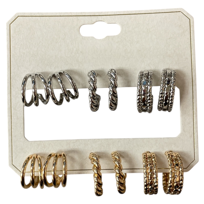 ME21226 TEXTURE 6 PAIR SET HOOP EARRINGS