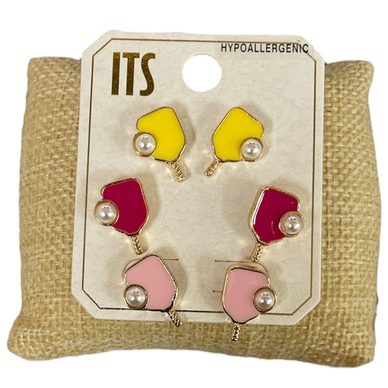 ME2131 TENNIS RACK  3PC STUD EARRINGS