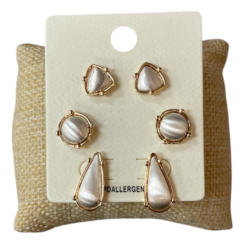 ME21413 TWO TONE MULTI STUD 3PC SET EARRINGS