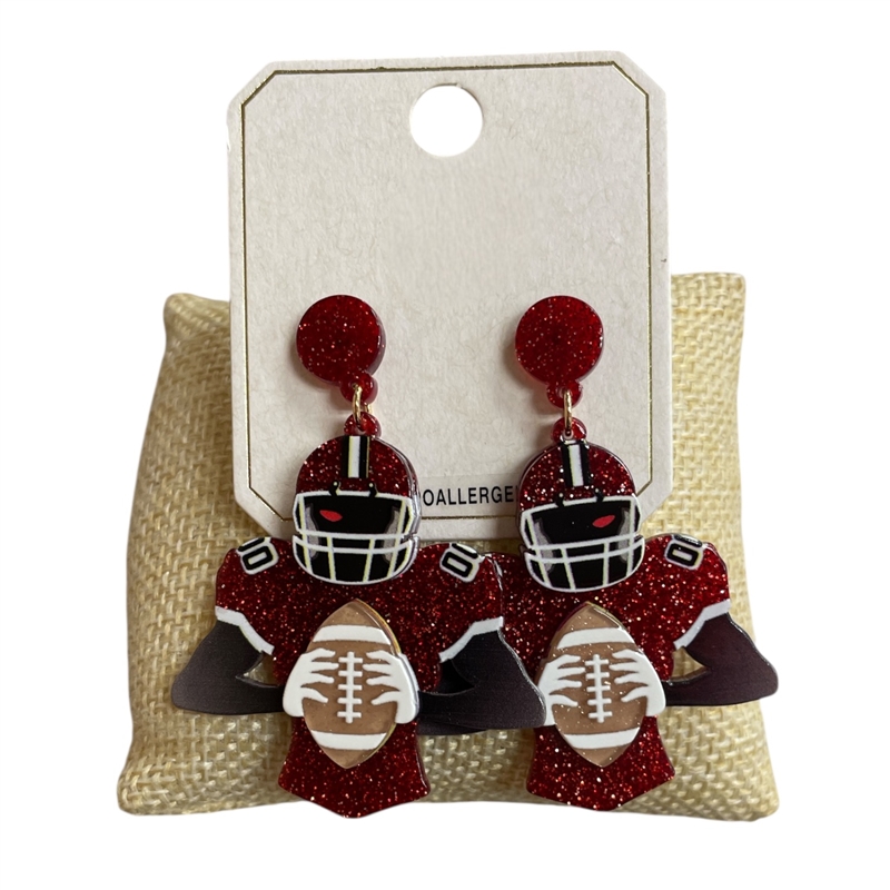 ME21439B  BURGUNDY  FOOTBALL PLAYER EARRINGS