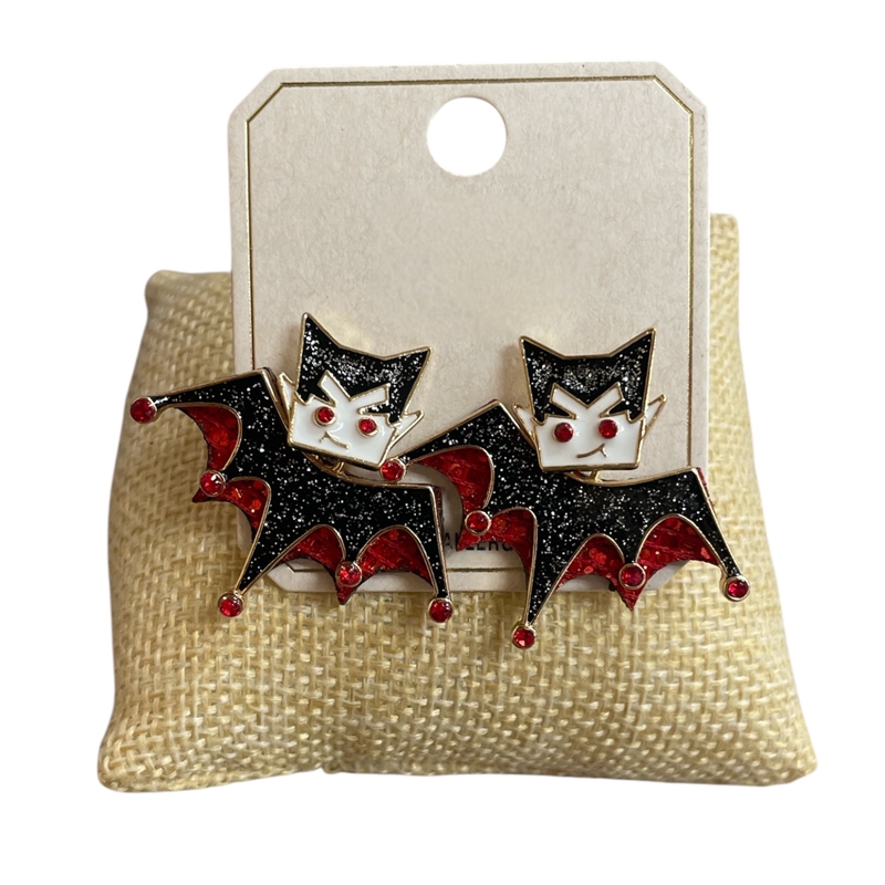 ME21442 RED BLACK BAT EARRINGS