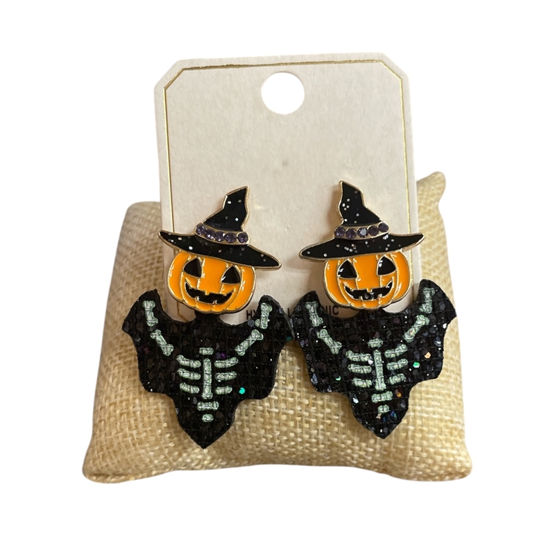 ME21442 BLACK GLITTER PUMPKIN EARRINGS
