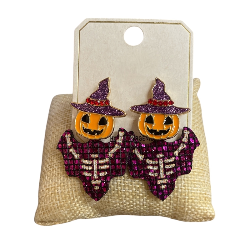ME21442 PURPLE GLITTER PUMPKIN EARRINGS