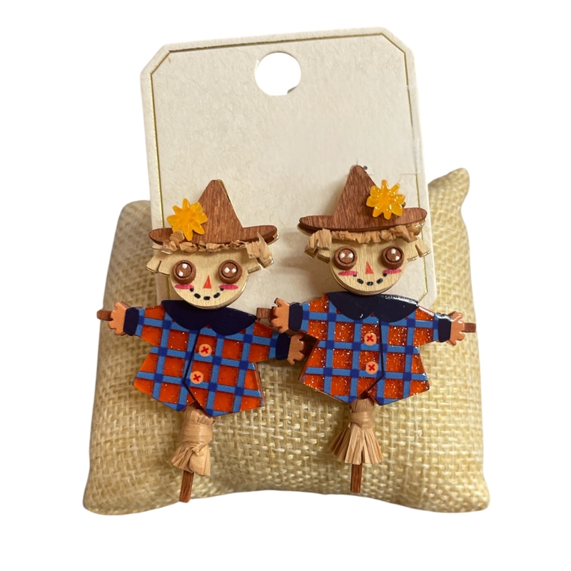 ME21455 WOODEN ACRYLIC SCARECROW EARRINGS